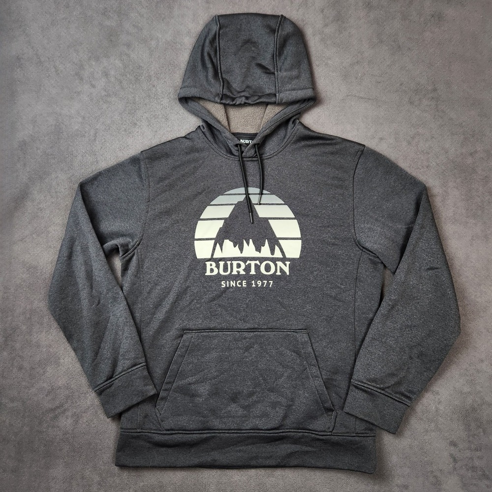Burton Oak Pullover‎ Hoodie Mens Small Gray Graphic Logo Fleece Sweatshirt